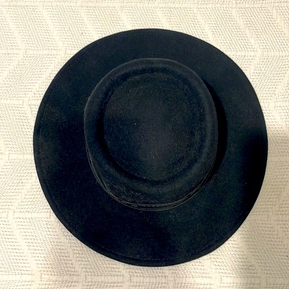 Black Wool Flat Top Hat 22" Western Boho - Picture 3 of 5